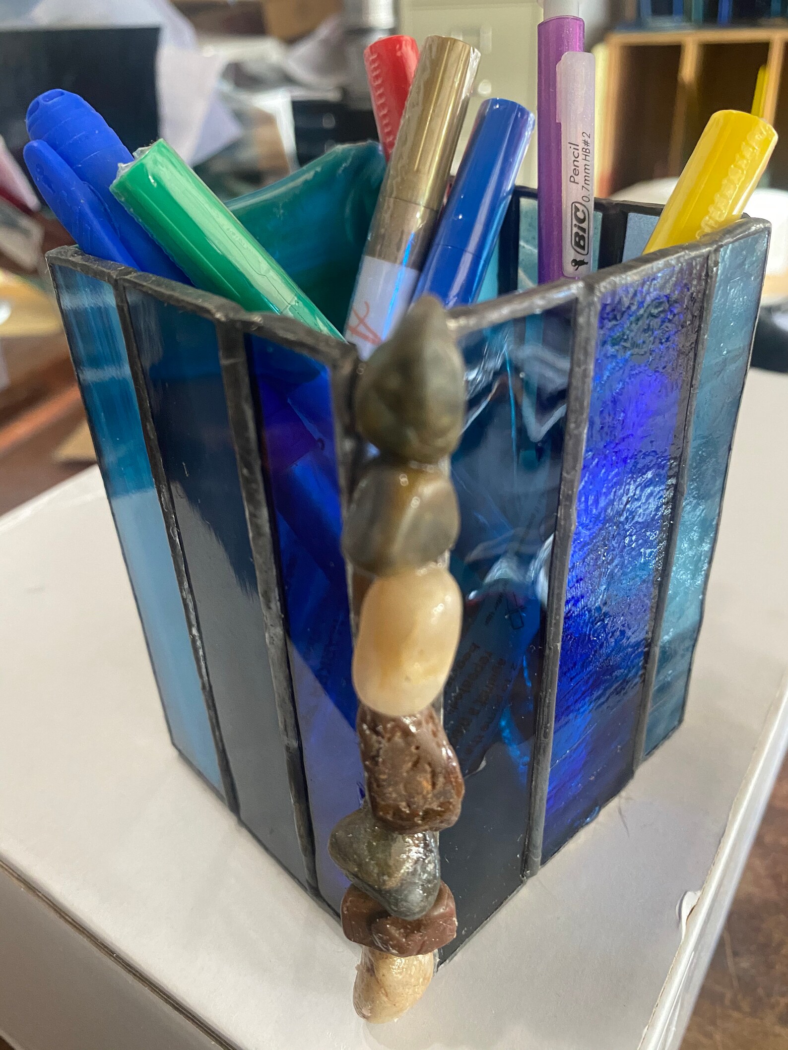 Stained Glass Pencil Holder With a Corner of Rocks Etsy