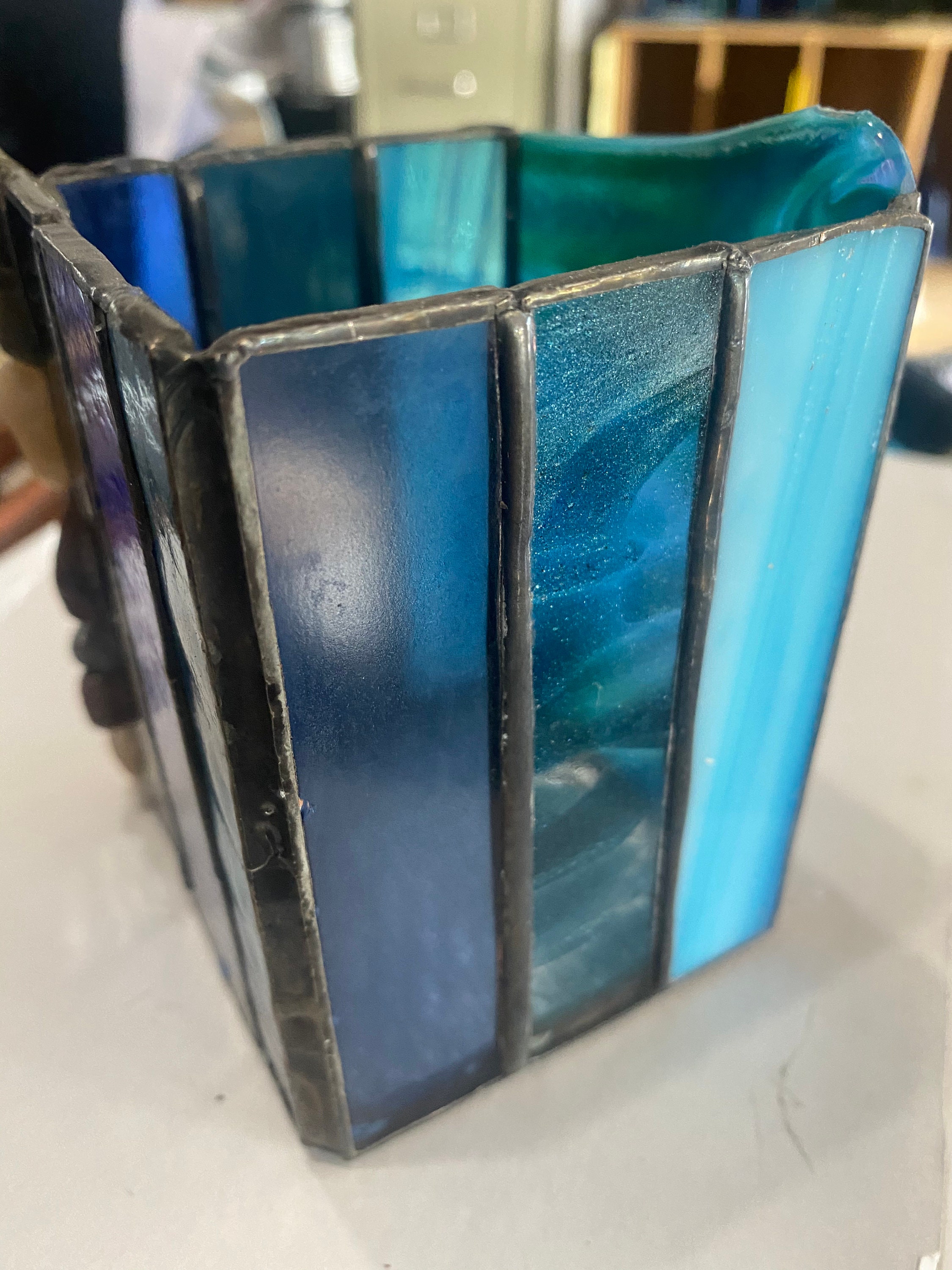 Stained Glass Pencil Holder with a corner of rocks Etsy