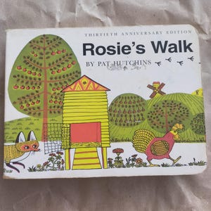 Rosie&#39;s Walk by Pat Hutchins – Classic Children&#39;s Picture Book – 1998 UK Board Book Edition – Charming Farmyard Adventure – 30 Pages
