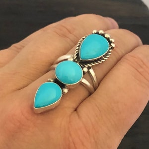 size 8 1/2 Turquoise Ring - Southwestern Style Ring - Handcrafted Navajo made ring - Statement ring