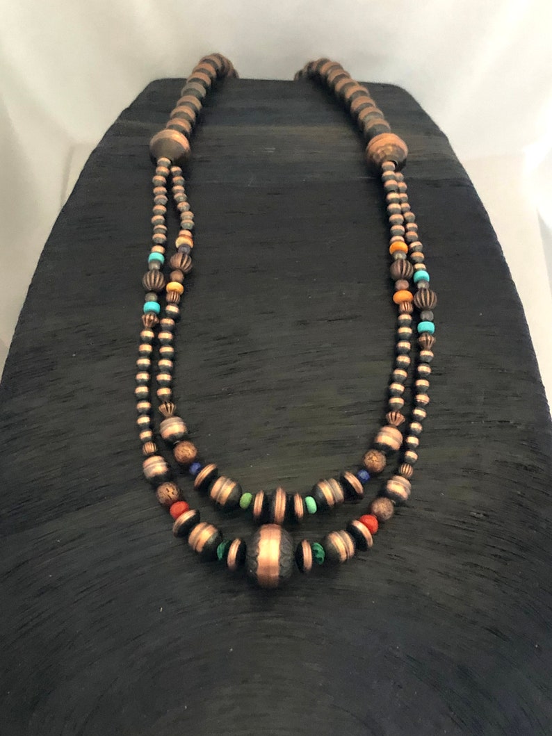 Brass and turquoise lapis malachite necklace gift for woman Brass Beads necklace