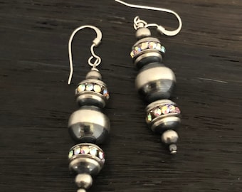 Navajo Pearls Handmade earrings - Artisan Silver earrings - Southwestern style earrings - Gift for Woman