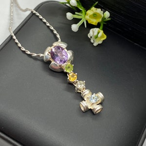 Amethyst with peridot citrine and blue topaz pendant necklace -  December birthstone - Gift for woman