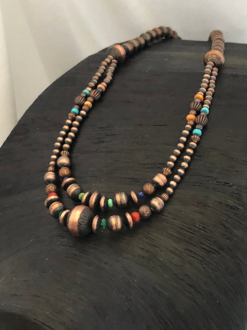 Brass and turquoise lapis malachite necklace gift for woman Brass Beads necklace