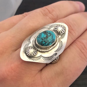 Turquoise Ring size 9 - Navajo Handmade Turquoise Ring - Southwestern Style Ring - Gift for Woman - Unisex Ring