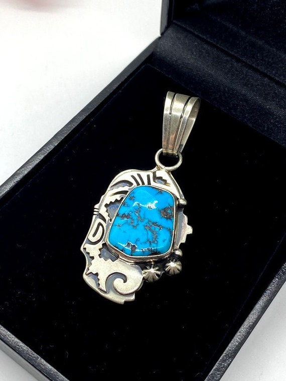 Navajo Sterling Silver Turquoise pendant -Vintage sterling silver pendant - MB signed Navajo sterling silver pendant - Southwestern style