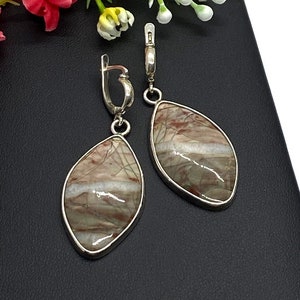 Picture Jasper earrings in sterling silver - Artisan Handmade Earrings - Gift for Woman