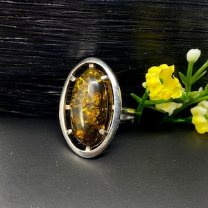 Green amber ring - Handmade ring - Gift for Woman - OOAK
