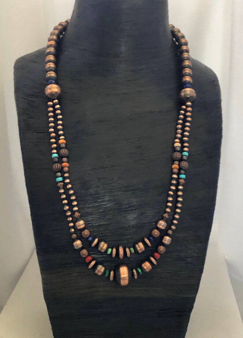 Brass and turquoise lapis malachite necklace gift for woman Brass Beads necklace