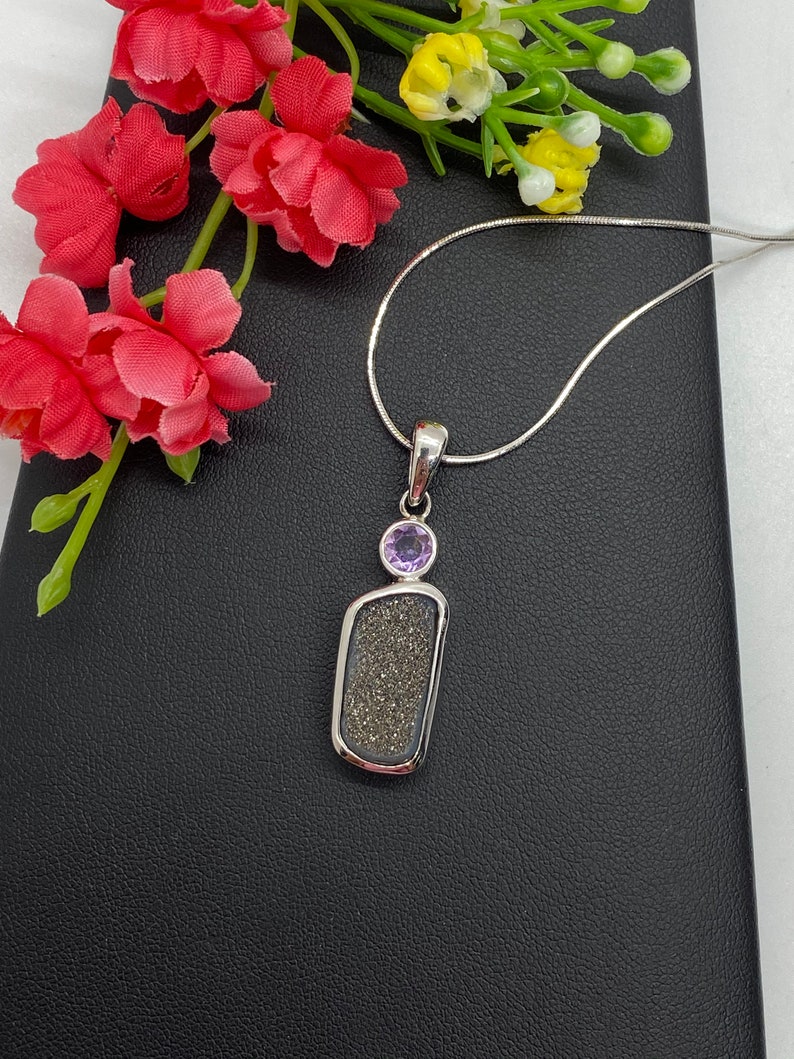 Gift for woman Cute Little Druzy with Amethyst pendant Gemstone pendant