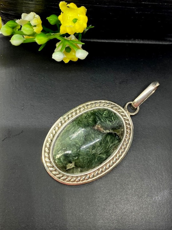 Vintage Seraphinite pendant in sterling silver - A