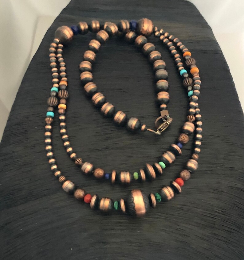 Brass and turquoise lapis malachite necklace gift for woman Brass Beads necklace