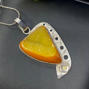 Yellow Druzy pendant in sterling silver - Handmade artisan pendant - Gift for Woman - OOAK
