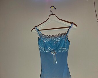 Blue and white mesh cami top