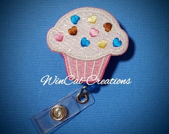 Pink Cupcake Badge Clip / Reel