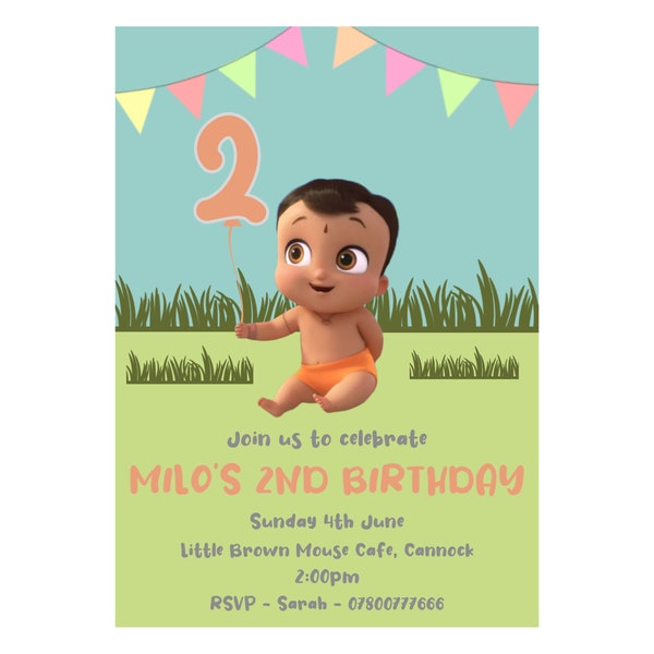 24 Hour Service - Digital Invitation Mighty Little Bheem Birthday Party Invite Children’s Boys Girls