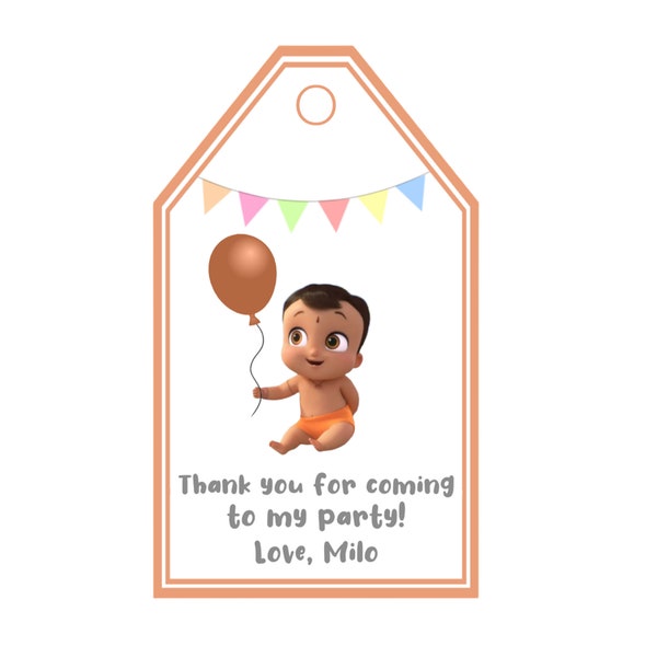 24 Hour Service - Digital Tag Mighty Little Bheem Birthday Party Bag Tags Thank You Children’s Boys Girls 1st 2nd 3rd 4th 5th