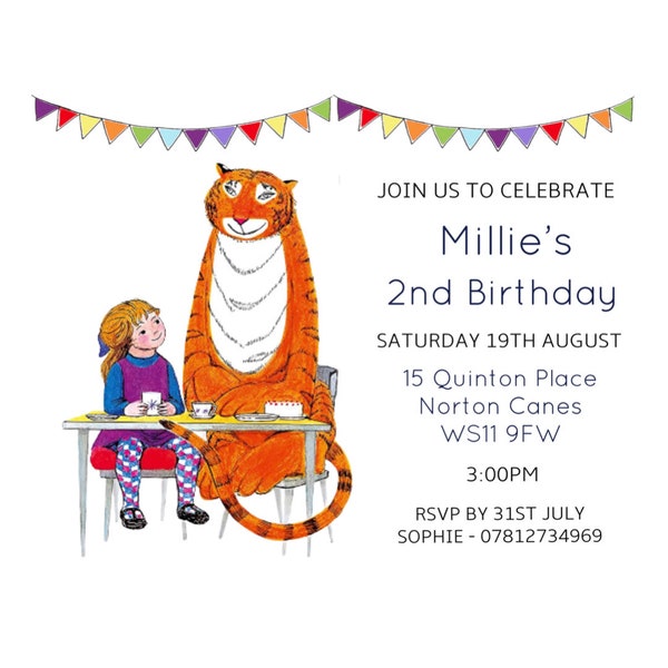 24 Hour Service - Digital Invitation The Tiger Who Came to Tea Birthday Party Invite Children’s Boys Girls