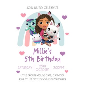 24 Hour Service - Digital Invitation Gabby’s Dollhouse Birthday Party Invite Children’s Girls Cat