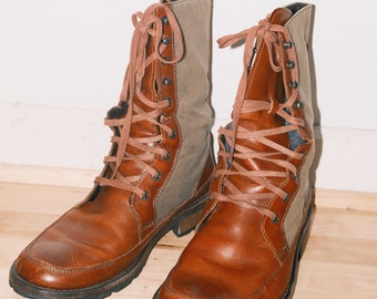 Wolverine 1000 mile boots 9D lace up two tone mixed material tall work combat boots