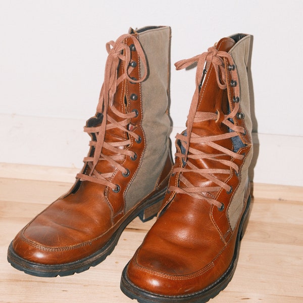 Wolverine 1000 mile boots 9D lace up two tone mixed material tall work combat boots