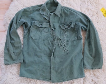 Vintage OG 107 military army green shirt jacket workwear THRASHED