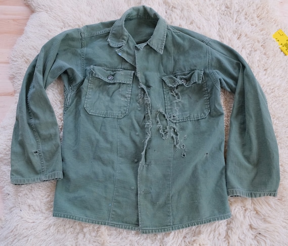 Vintage OG 107 military army green shirt jacket w… - image 1