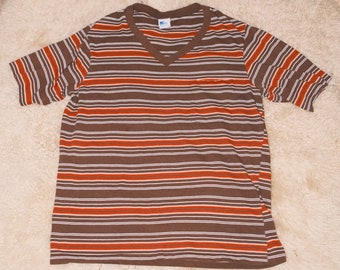 Vintage striped 70s retro Pinball funky v neck t shirt