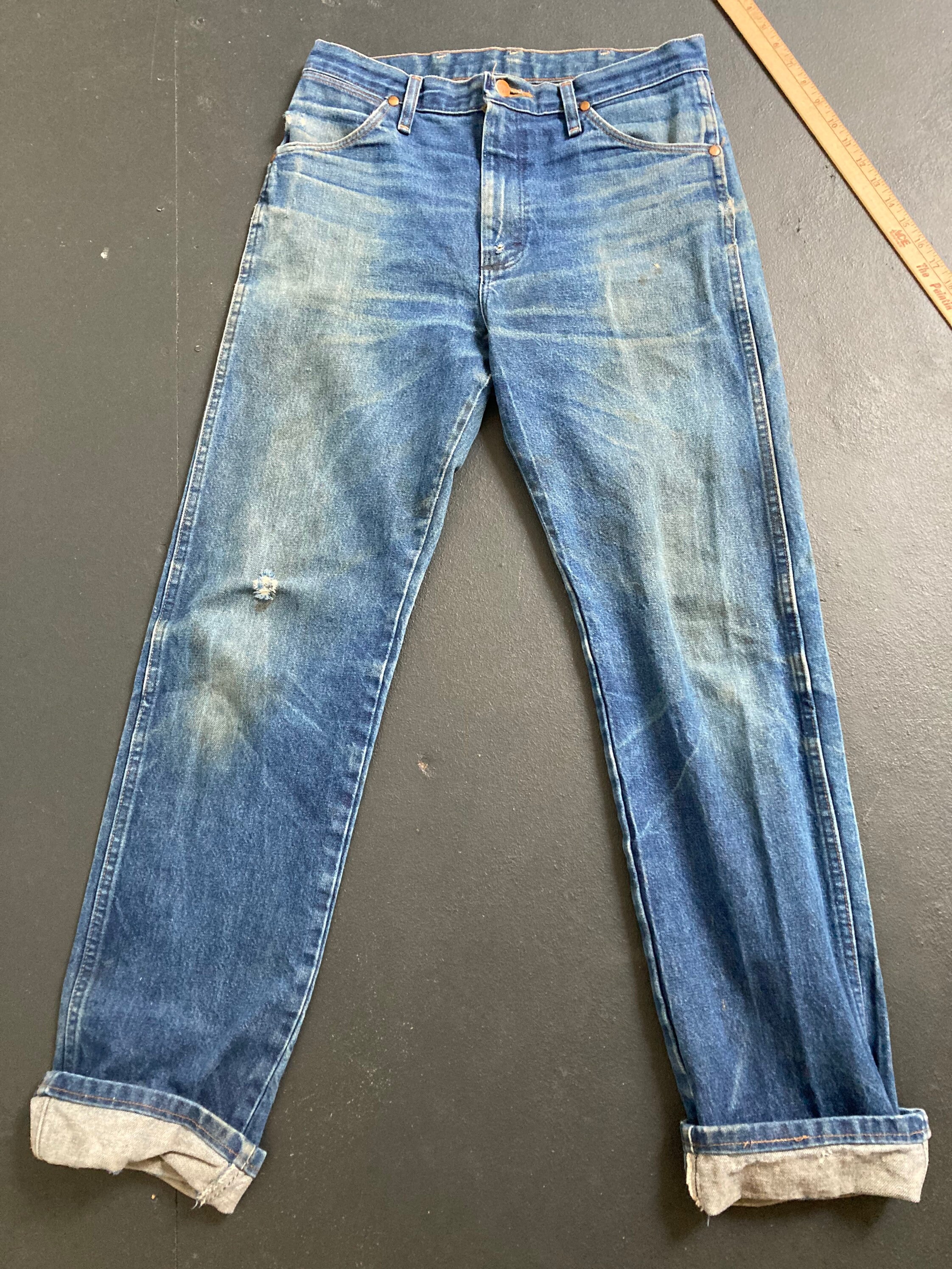 Wrangler 13mwz 32x33 distressed fades work jeans | Etsy