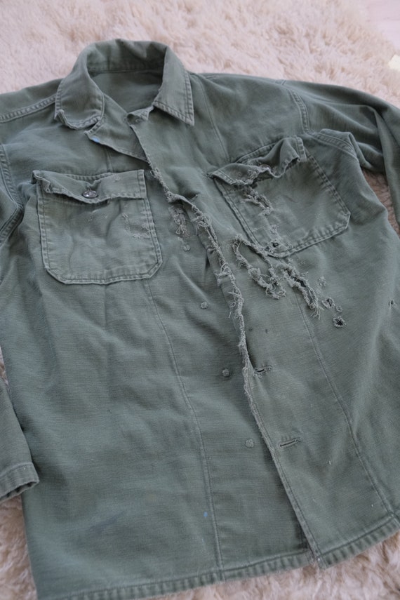 Vintage OG 107 military army green shirt jacket w… - image 4