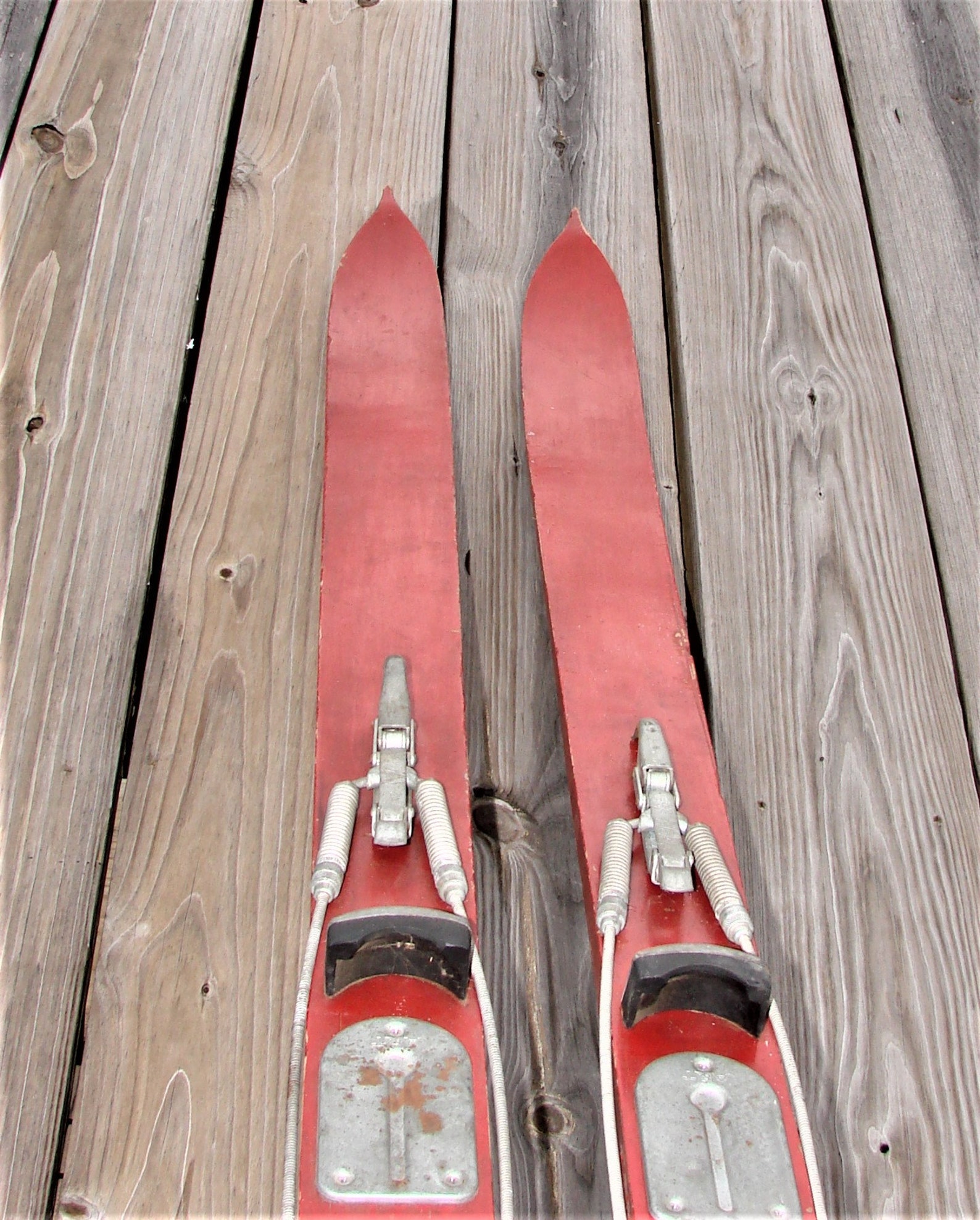 83 Vintage Red Skis & Bindings /Beautiful Old Wooden Etsy