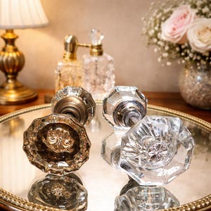 Pair Glass Door Knob, A Slight Yellow Tint