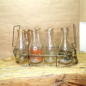 Old Milkman Carrier / With 8 Quart Bottles / Fast Safe Free Shipping