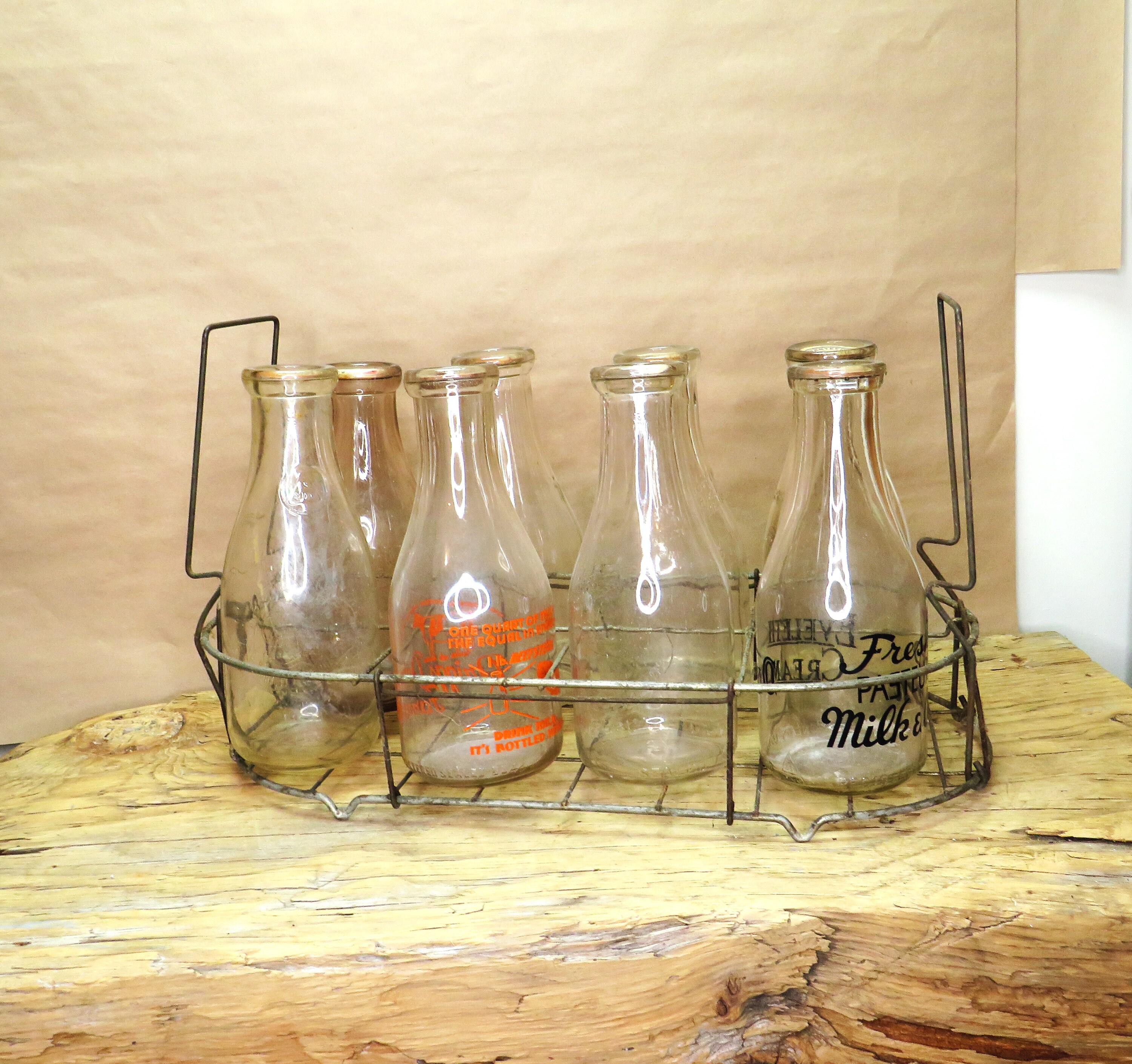 Vintage Milkman Carrier With 8 Quart Bottles - Etsy