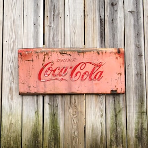 1940s Metal Coca Sign / Embossed Letters / Fast Safe Free Shipping
