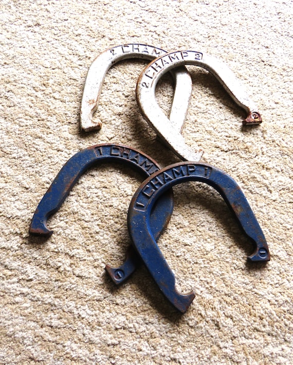 4 Vintage CHAMP Horseshoes / Vintage Pitching Shoes / Iron Horseshoes /  Fast Safe N Free Shipping 