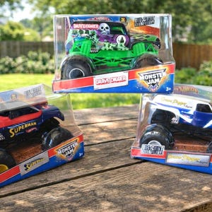 All 3 Hot Wheels Monster Jam Trucks 1:24 NIP/NOS / Grave Digger & Superman / Fast Safe Free Shipping image 1