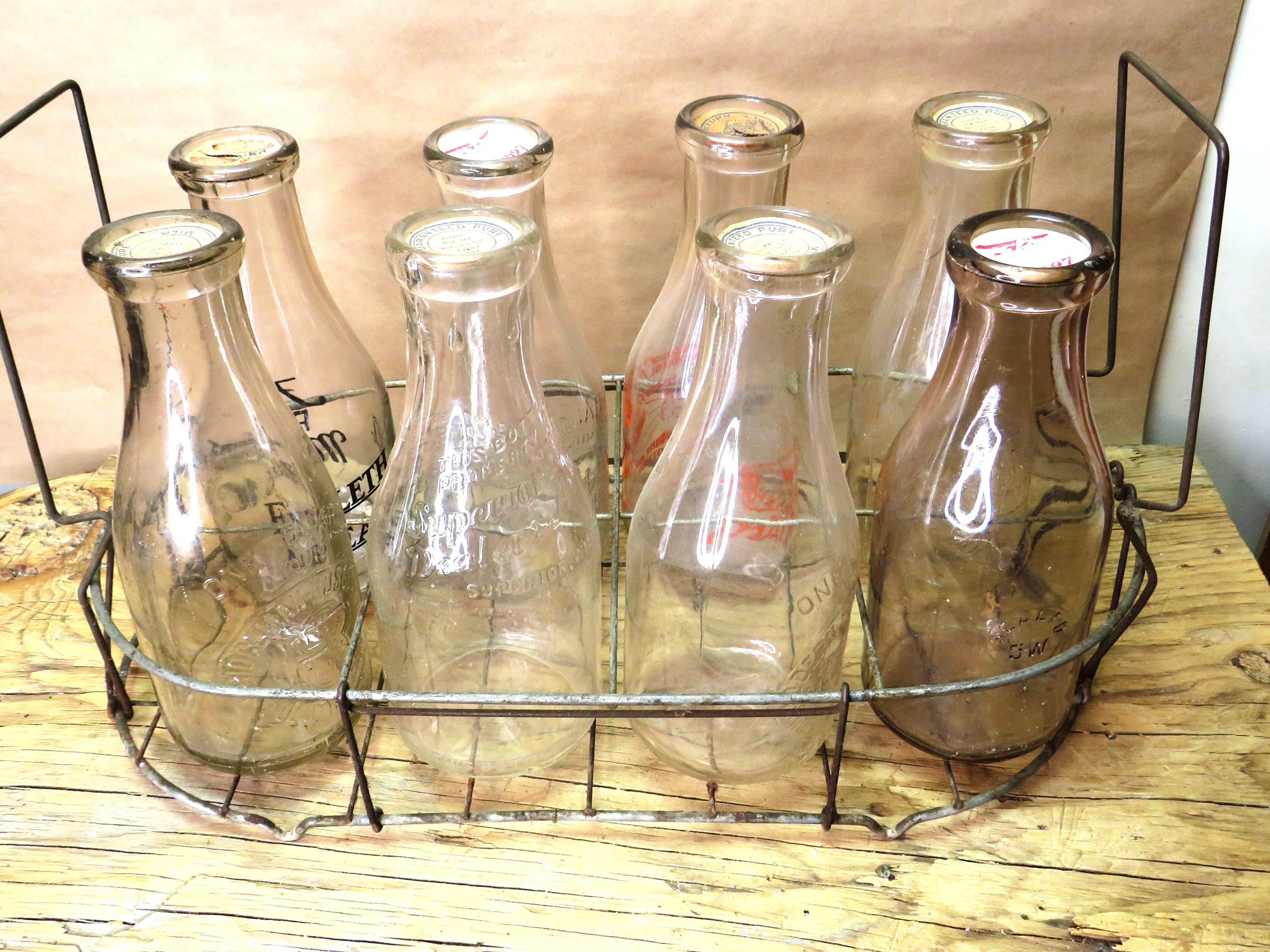 Vintage Milkman Carrier With 8 Quart Bottles - Etsy