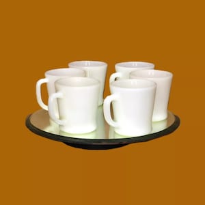 All 6 Fire King Ivory White D-Handle Coffee Mug / Oven Ware Anchor Hocking Cups Fast Safe Free Shipping