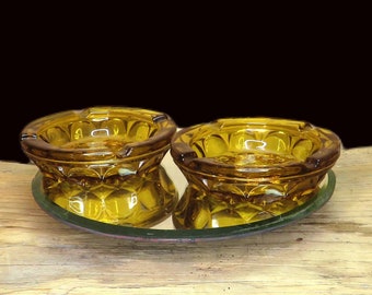 Both Vintage Gold Color Glass Ashtrays / Fast Safe Free Shipping
