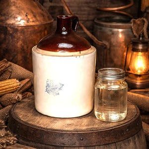 Rare Western Stoneware Moonshine Jug, Antique Pottery