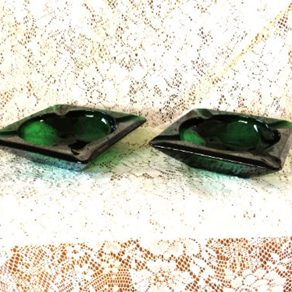 Green Glass Ashtray Etsy