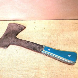 Unique Vintage Blue Handled Hatchet / Fast Safe Free Shipping