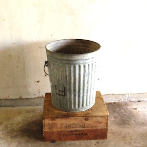 50s 17&quot; Trash Garbage Can / Industrial Galvanized Trash Can / Fast Safe Free Shipping