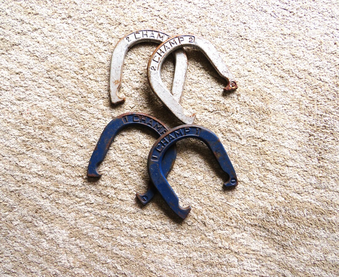 4 Vintage CHAMP Horseshoes / Vintage Pitching Shoes / Iron Etsy