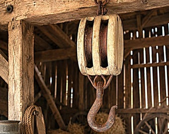 Large Antique  Barn Pulley, Wisconsin Barn Block and Tackle
