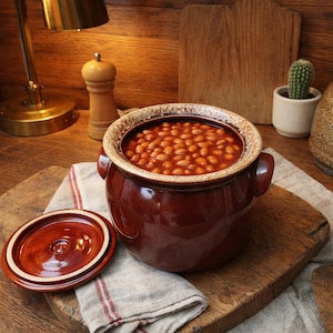 MCM Hull Pottery Bean Pot Brown Drip Oven Proof USA