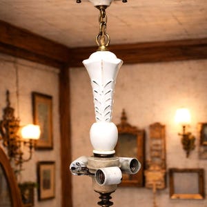 Antique Ceramic Hanging Light, Three Socket Ceiling Fixture
