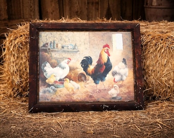 Antique Framed Rooster / WI Barnhouse Find