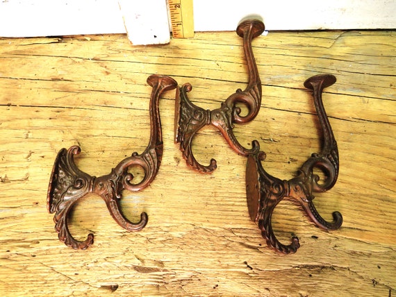 All 3 Coat & Hat Large Hooks / Older Vintage Steel Ornate Hooks